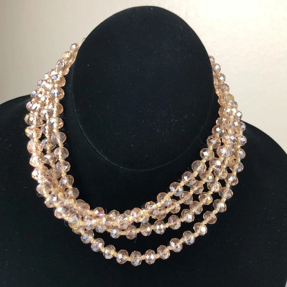 2/$30 Glass Faceted Necklace Aurora Borealis Smoky Sparkle Longline - Picture 6 of 17